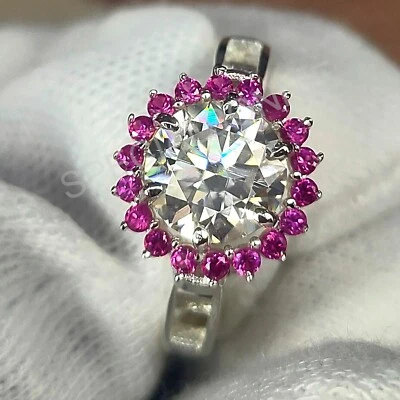 £24.58 • Buy 1.75 Ct Off White Diamond Solitaire Engagement Ring 925 Silver Pink Accents Ring