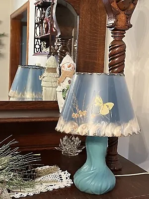 Vintage Van Briggle Antique Table Lamp Teal Blue Pottery Night Light Old Shade • $489.50
