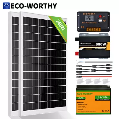200W 240W Watt 12V Solar Panel Kit 50AH Lithium Battery Off-grid For Caravan RV • £399.99