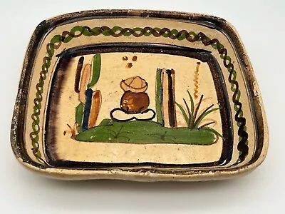 Antique Mexican Hand Painted Folk Art Pottery Rectangular Bowl • $12.50