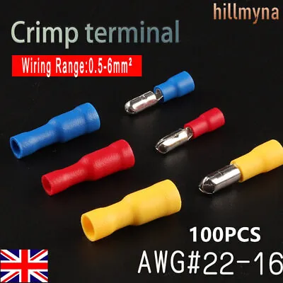 100PCS Bullet Connector Insulated Crimp Terminals For Electrical Wiring Cable • £4.49