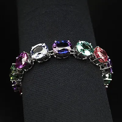 Dazzling Fancy Sapphire Oval Rare 72.7Ct 925 Sterling Silver Handmade Bracelets • $350