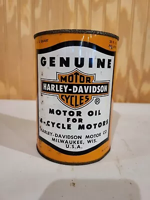 RARE Original Harley Davidson 4-Cycle Motor Oil Metal One Quart Full Oil Can  • $384