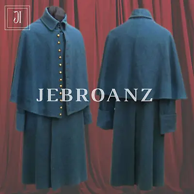 Brand New Men's Civil War Military Inverness Cape | Blue Wool Cape Coat Sale • $199.99