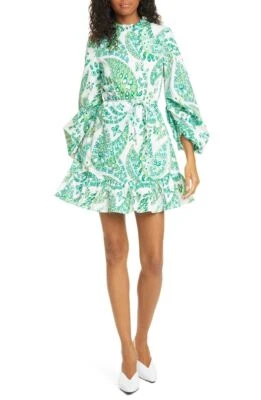 $179 • Buy NWT STAUD Carolina Butterfly Paisley Green & White Cotton Mini Dress