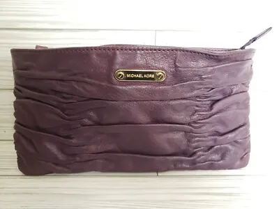 Michael Kors Purple Leather Clutch Purse Bag Ruched Removable Strap • $29.99