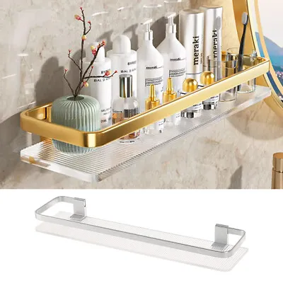 Acrylic Floating Shelves Wall Mounted Display Storage Shelf With Metal Guardrail • £12.95