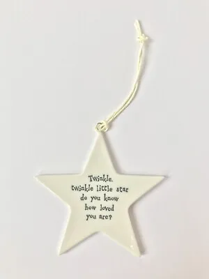 White Porcelain Hanging Plaque Twinkle Twinkle Little Star Baby East Of India • £3