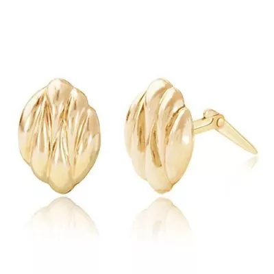 9ct Yellow Gold Curved Coffee Bean Andralok Stud Earrings / Gift Box • £21.95