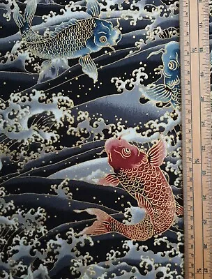 Japanese Fabric UK 100% Cotton Material Metres Fish Beautiful Print Japan • £7.50