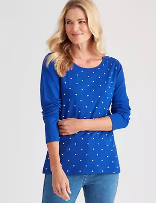 Noni B - Womens Winter Tops - Blue Tshirt / Tee - Cotton - Polka Dot - Casual • $11.51