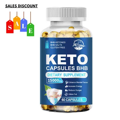 KETO BHB 15000mg Ketone FAT BURNER RAPID Weight Loss Diet Pills Ketosis 60 Caps • $10.99