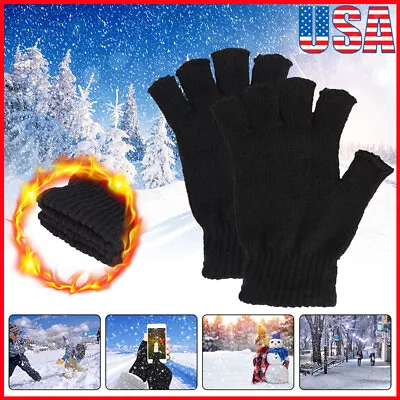 Knitted Fingerless Gloves Thermal Warm Winter Half Finger Gloves For Men Women • $6.19