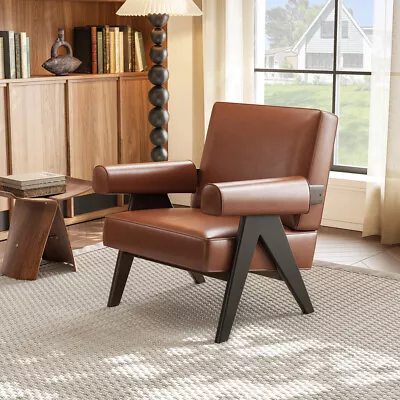 Modern Accent Chair Real Leather Armchair Sofa Lounge Chair Living Coffee Room • $229