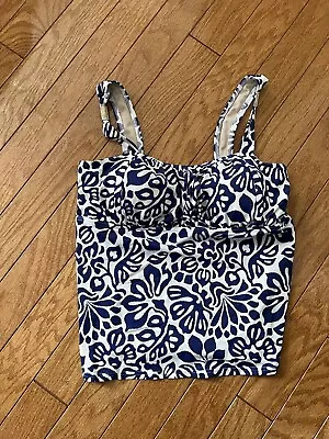 Lands’ End Womens Mastectomy Tankini Swimsuit Top Blue And White Sz 14 • $20