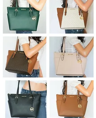 $118.80 • Buy Michael Kors Charlotte Large Top Zip Shoulder Tote Bag Purse $398