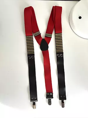 Red Metal Tube Suspenders Braces Clips Brown Unique Brass Steampunk Different • $24.99