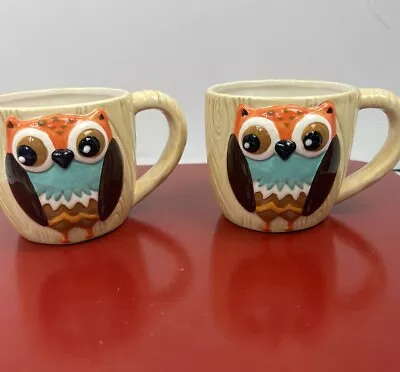 Ceramic Owl Coffee Mug 3D Colorful Tea/Coffee Cup Mug Vintage Collectible Set 2 • $16.88