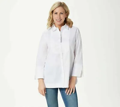 Martha Stewart Stretch Poplin Bracelet-Sleeve Blouse With Bib Detail White XXS • $17.85