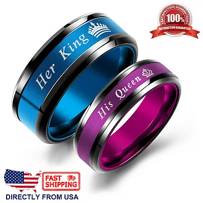 King Queen His Or Her Couple's Matching Promise Ring Comfort Fit Wedding Band • $14.25