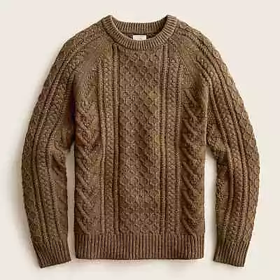 NWOT J Crew Rugged Merino Wool Donegal Olive Green Cable Knit Fisherman Sweater • $99.99