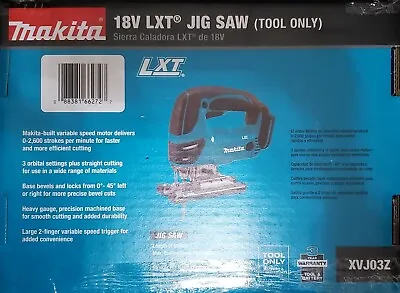 Makita 18V LXT® Lithium‑Ion Cordless Jig Saw Tool Only XVJ03Z New  • $129.99