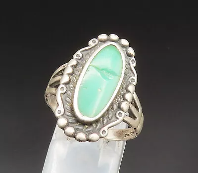 NAVAJO 925 Silver - Vintage Beaded Inlaid Green Turquoise Ring Sz 8 - RG24893 • $84.50