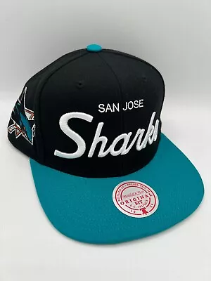 NWT San Jose Sharks NHL Hockey Snapback Hat Retro Script Cap Mitchell & Ness • $24.99