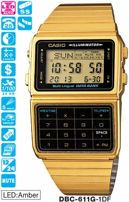 Casio Watch Gold Databank Vintage Retro Dbc-611g-1df Dbc611 Dbc-611-1 Warranty • $139