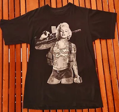 C&H MARILYN MONROE VINTAGE 90's Y2K  T SHIRT CAMO GUN TATOO GIRL GANGSTER RAP   • $8.99