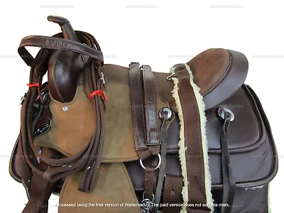 Western Barrel Racing Saddle Synthetic Brown Pleasure Horse Tack Set 17 16 15 • $209.54