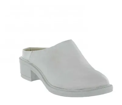 Marta Jonsson Womens UK 4 EU 37 White Leather Chunky Mid Heel Slip On Mule Shoes • £54.99