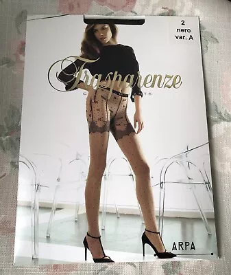 Trasparenze Arpa Mock Suspender Tights Lace Print Polka Dot Black Size 2 Medium • $12.42