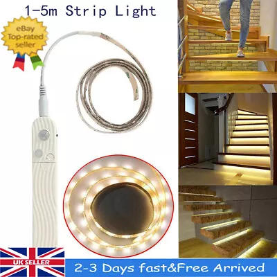 PIR Motion Sensor LED Strip Light Battery Powered Stairs Cabinet Closet HomeLamp • £6.99