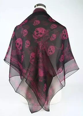 Alexander McQueen Black/Light Purple Multiskull Print Silk Scarf 528571 1071 • $307.72