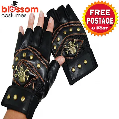 AS231 Steampunk Gloves With Studs & Crossbones Pirate Gothic Costume Accessories • $8.45