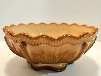 Vintage Indiana Greentown Chocolate Slag Glass Footed Bowl With Cactus Design • $24.99