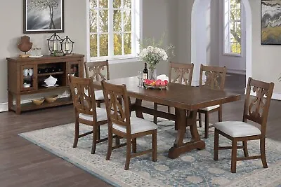 Agde 7-Piece Rectangular Dining Set Crafted In Brown Pine Wood • $1098