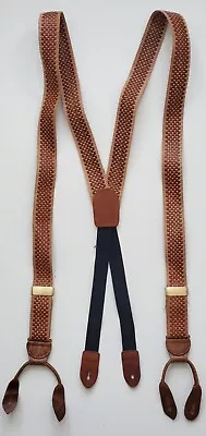 Cole Haan Brown Braided Leather Adjustable Men’s Suspenders. Made In USA.  • $65