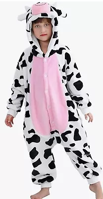 Unisex Cow Hooded All In One Button Closure Jumpsuit  7-8 Years • £12