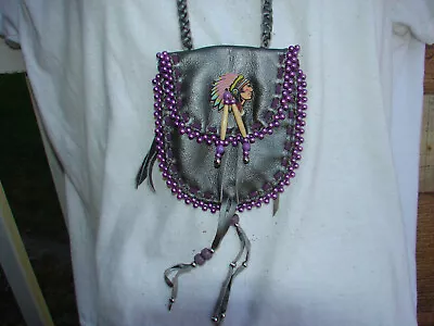 Native American Style Leather Beaded Medicine BagIndian Chief Tribal Pouch 5  • $18