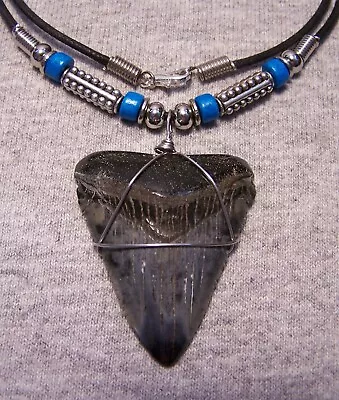 Megalodon Shark Tooth Necklace 1 7/8  Sharks Teeth Large Fossil Jaw Scuba Diver • $20
