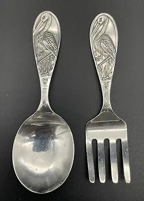 2 Pc Sterling Silver Baby Set Spoon Fork “I Am Mr Stork” Nursery Rhyme Weidlich • $125