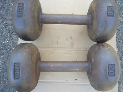 Vintage York Bun Head Dumbbells 20lb. - Set Of 2 (40lbs) Total RARE Non USA Made • $121.99