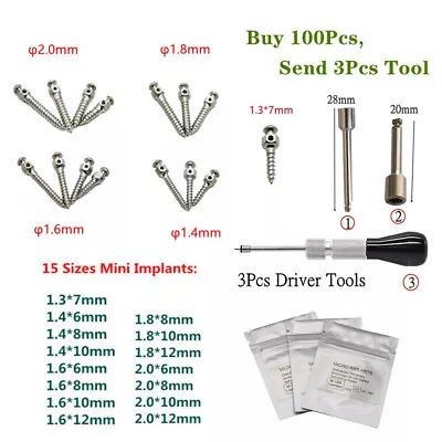 $2.84 • Buy Dental Mini Screws Implants Bone Anchor Wrench Screwdriver Micro Screws 15 Size
