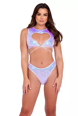 Roma Sequin Top W/ Heart Cutout Glitters Adult Women Clothing Rave Party 6096 • $21.67
