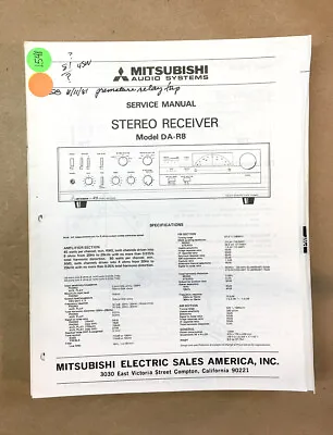 Mitsubishi DA-R8 Receiver  Service Manual *Original* • $24.97