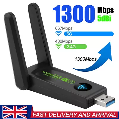 1300Mbps USB-3.0 WiFi Adapter Long Range Dual Band 5Ghz Wireless Network Dongle • £8.79