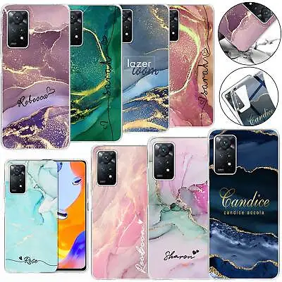 Case For Xiaomi Redmi Note 12 11 10 9 Marble Personalised Name Clear Phone Cover • £5.15