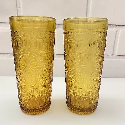 $19.50 • Buy 2 Vintage Amber Glass American Concord Brockway Daisy Tiara Tumblers MCM